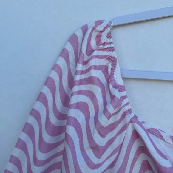 Elodie Abstract Warped Print Long Sleeve Crop Top Pink / White Women Size XL - Picture 4 of 13